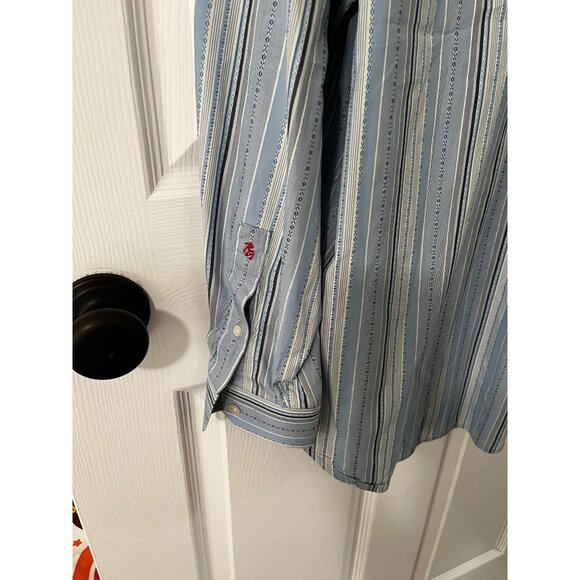 Robert Graham Mens Long Sleeve Flip Cuff Button Front Blue Shirt Sz Med - Picture 8 of 11